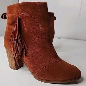 Toms Rust Suede Ankle Boots with Fringe